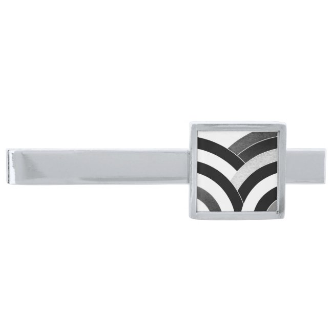 stylish modern chic chevron silver finish tie clip (Front)
