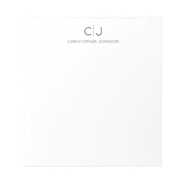 Stylish Modern Chic Simple Black Basic Monogram Notepad (Front)