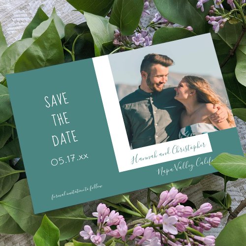 Stylish Modern Chic Teal Photo Simple Wedding Save The Date