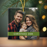 Stylish Modern Christmas - Photo Year Green Stripe Ceramic Ornament
