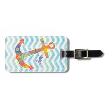 Stylish modern circle pattern ship anchor & waves, bag tag Stylish modern circle pattern ship anchor & waves, bag tag