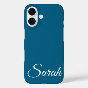 Stylish Modern Classic Customised Name Ocean Blue iPhone 16 Case