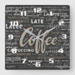 Stylish Modern Coffee Time Beautiful Kitchen Square Wall Clock