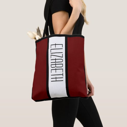 Stylish Modern Color Block Personalized Name Red Tote Bag