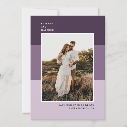 Stylish Modern Color Block Photo  Lavender Save The Date