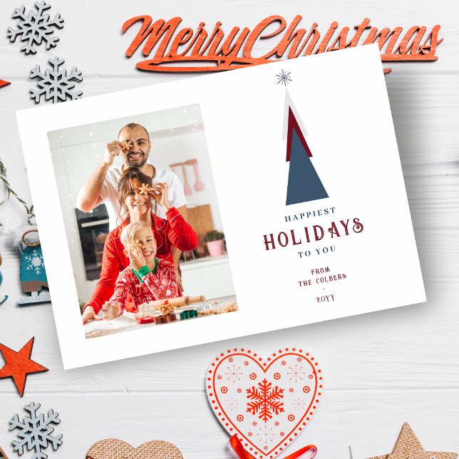 Stylish Modern Colorful Christmas Tree Photo  Holiday Card (Stylish Modern Colorful Christmas Tree Photo Holiday Card with Envelope.)