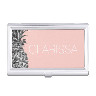 Stylish modern colorful silver pink pineapple business card case