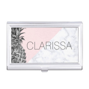 Stylish modern colorful silver pink pineapple business card case