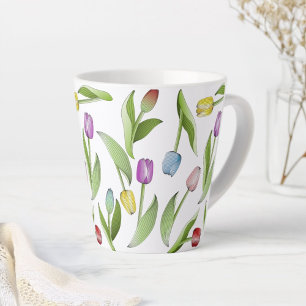 Stylish Modern Colorful Tulip Floral Pattern Latte Mug
