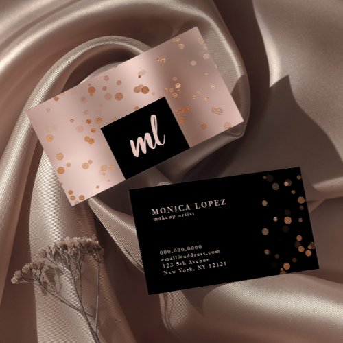 Stylish modern copper rose gold confetti dots business card