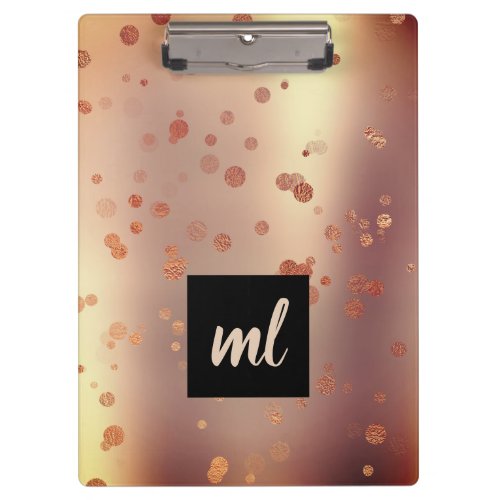 Stylish modern copper rose gold confetti dots clipboard
