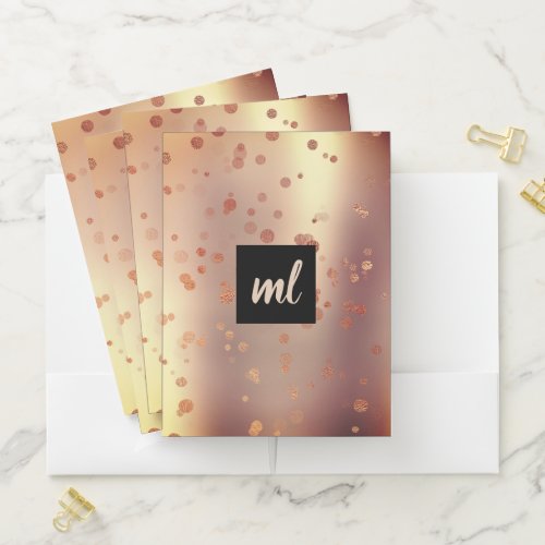 Stylish modern copper rose gold confetti dots pocket folder