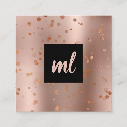 Stylish modern copper rose gold confetti dots square business card