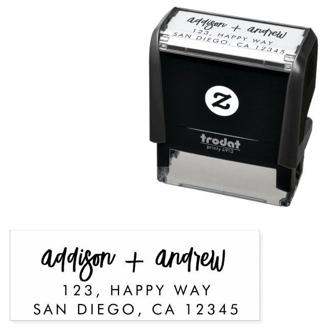 Stylish Modern couple Wedding Script Address Self-inking Stamp (In Situ)
