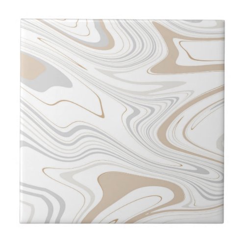 Stylish Modern Curves Grey Beige White Marble 8_8 Ceramic Tile