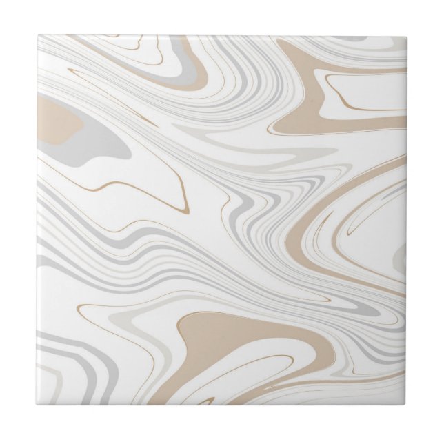 Stylish Modern Curves Grey Beige White Marble 8-8 Ceramic Tile (Front)
