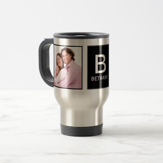 Stylish Modern Custom 2 x Photo Personalised Travel Mug (Front Left)