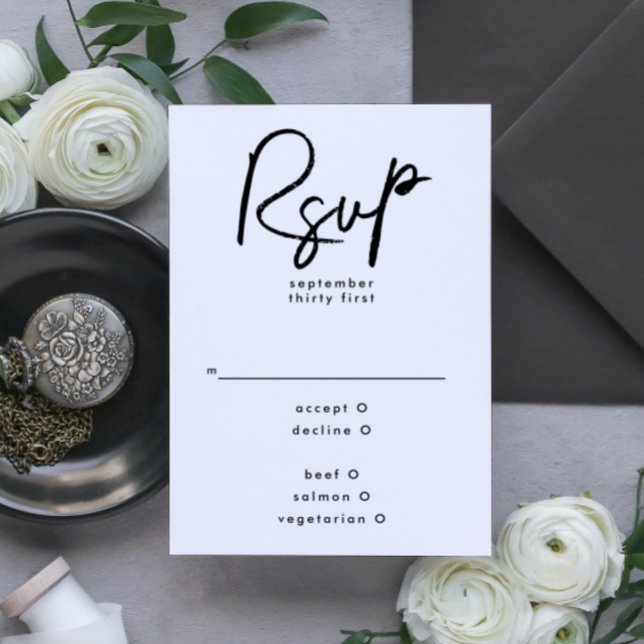 Stylish Modern Custom Black White Wedding RSVP Card (Creator Uploaded)