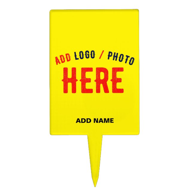 STYLISH MODERN CUSTOM BRIGHT YELLOW VERIFIED BRAND CAKE TOPPER (Front)