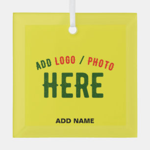 STYLISH MODERN CUSTOM BRIGHT YELLOW VERIFIED BRAND GLASS ORNAMENT