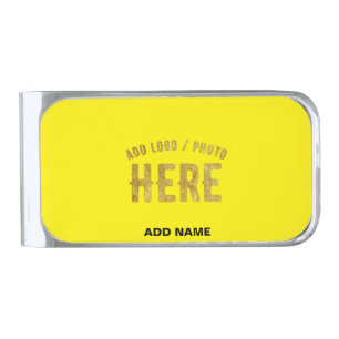 STYLISH MODERN CUSTOM BRIGHT YELLOW VERIFIED BRAND SILVER FINISH MONEY CLIP