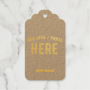 STYLISH MODERN CUSTOM BROWN VERIFIED BRAND GOLDEN FOIL GIFT TAGS