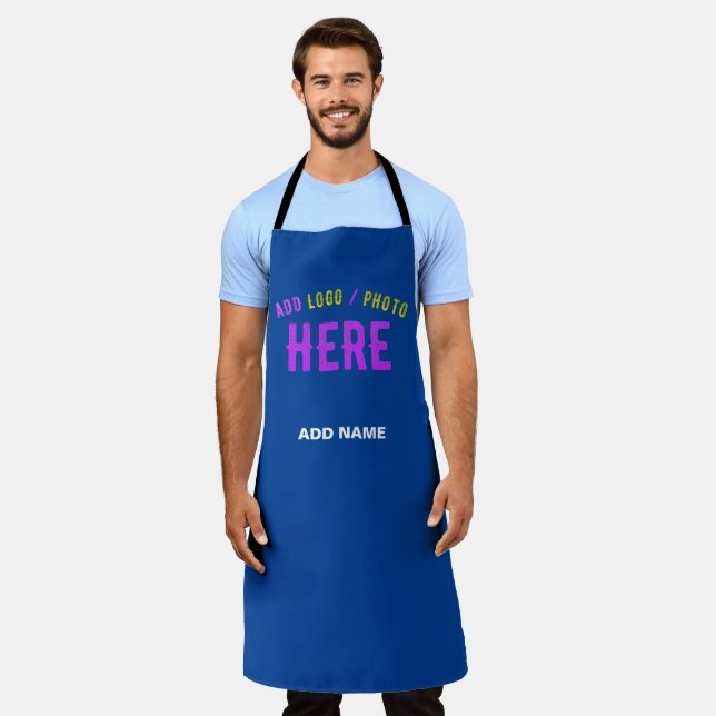 STYLISH MODERN CUSTOM COBALT BLUE VERIFIED BRANDED APRON (Worn)