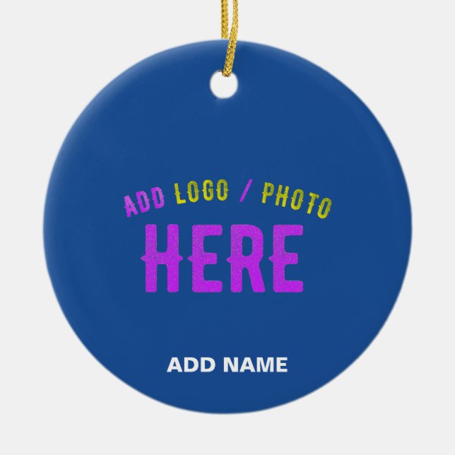 STYLISH MODERN CUSTOM COBALT BLUE VERIFIED BRANDED CERAMIC ORNAMENT (Front)