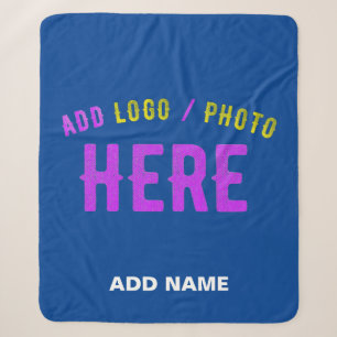 STYLISH MODERN CUSTOM COBALT BLUE VERIFIED BRANDED SHERPA BLANKET
