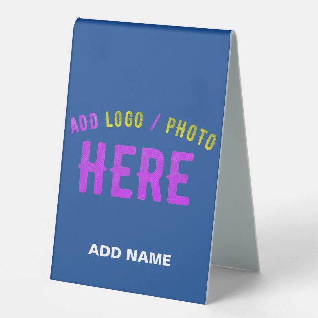 STYLISH MODERN CUSTOM COBALT BLUE VERIFIED BRANDED TABLE TENT (Front)
