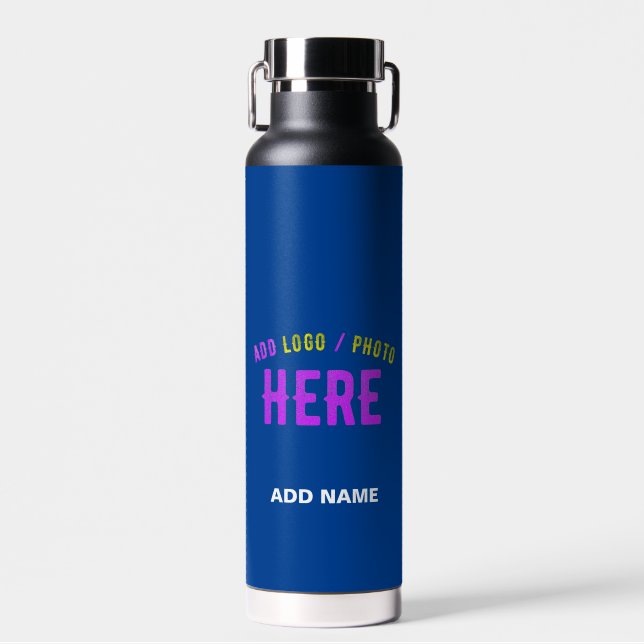 STYLISH MODERN CUSTOM COBALT BLUE VERIFIED BRANDED WATER BOTTLE (Front)