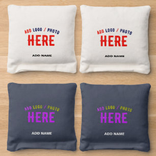 STYLISH MODERN CUSTOM CUTE WHITE NAVY BLUE BRANDED CORNHOLE BAGS