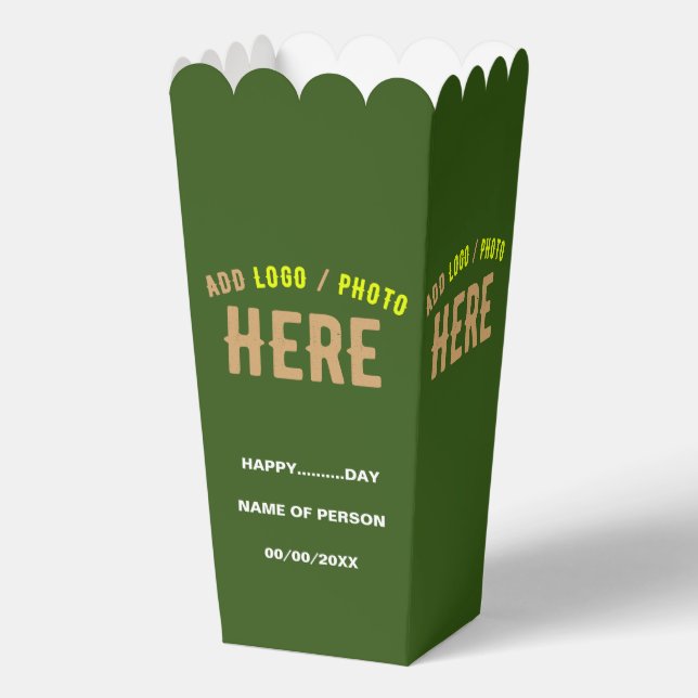 STYLISH MODERN CUSTOM FOREST GREEN BRAND POPCORN FAVOR BOXES (Front)