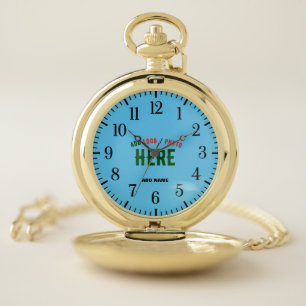 STYLISH MODERN CUSTOM GOLDEN SWAG SKY BLUE BRANDED POCKET WATCH