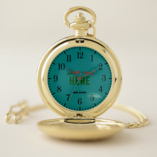 STYLISH MODERN CUSTOM GOLDEN TEAL GREEN BRANDED POCKET WATCH