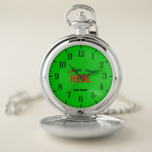 STYLISH MODERN CUSTOM LIME GREEN SILVERY BRANDED POCKET WATCH