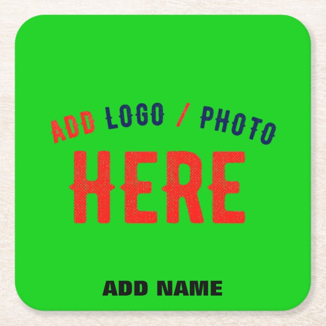 STYLISH MODERN CUSTOM LIME GREEN VERIFIED BRANDED SQUARE PAPER COASTER (Front)