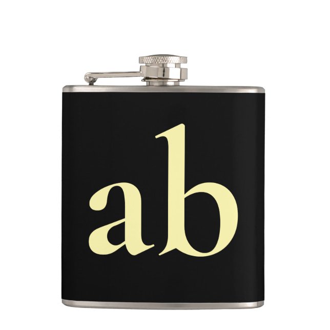  STYLISH MODERN CUSTOM NAME BLACK BEIGE WEDDING FLASK (Front)