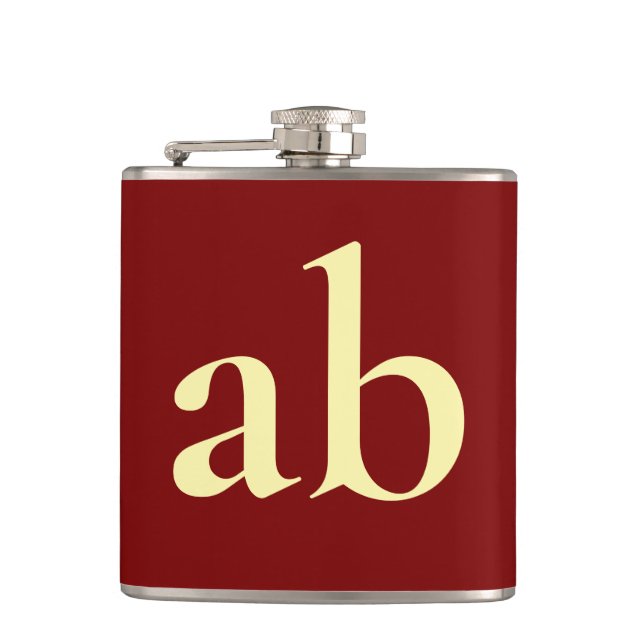  STYLISH MODERN CUSTOM NAME DARK RED BEIGE WEDDING FLASK (Front)