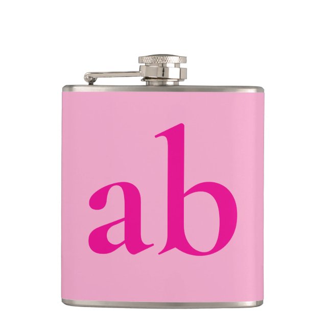  STYLISH MODERN CUSTOM NAME HOT PINK  WEDDING FLASK (Front)
