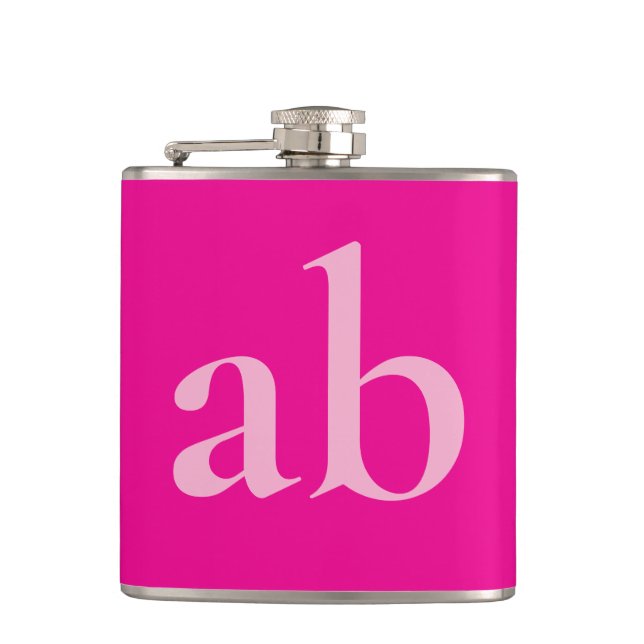  STYLISH MODERN CUSTOM NAME HOT PINK  WEDDING FLASK (Front)
