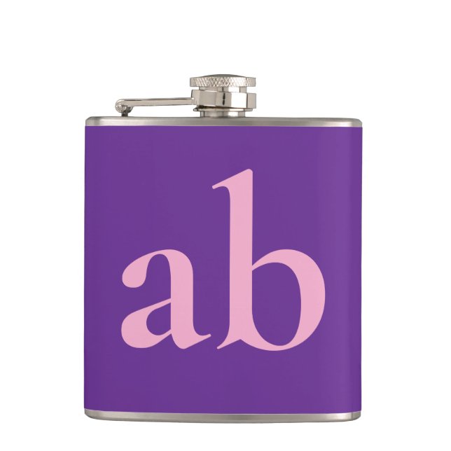  STYLISH MODERN CUSTOM NAME PURPLE PINK WEDDING FLASK (Front)