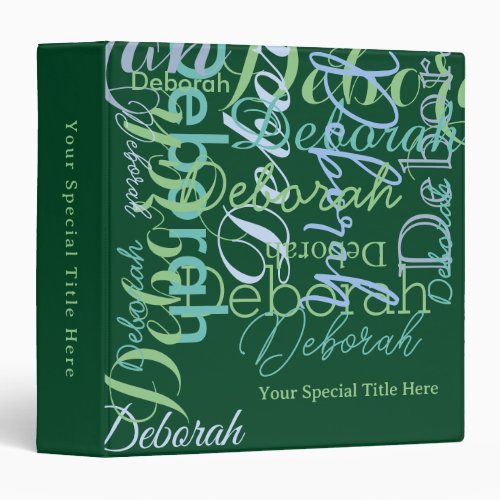 Stylish Modern Custom Name Typography Green 3 Ring Binder