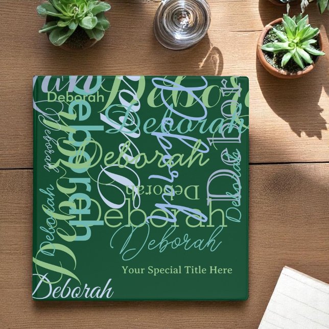 Stylish Modern Custom Name Typography Green 3 Ring Binder (Creator Uploaded)
