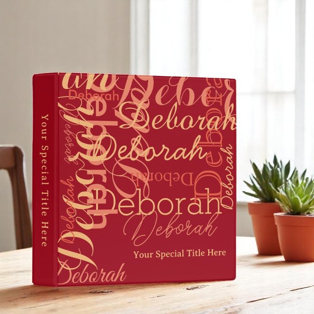 Stylish Modern Custom Name Typography RED 3 Ring Binder (Creator Uploaded)