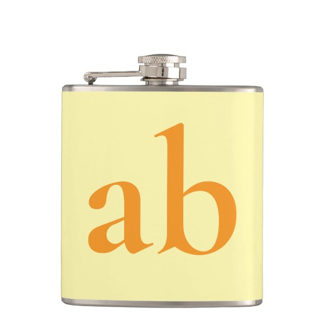  STYLISH MODERN CUSTOM NAME YELLOW ORANGE WEDDING FLASK (Front)