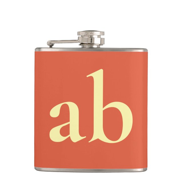  STYLISH MODERN CUSTOM NAME YELLOW ORANGE WEDDING FLASK (Front)