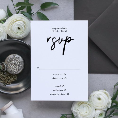 Stylish Modern Custom Names Black White Wedding RSVP Card