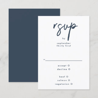 Stylish Modern Custom Names Navy Blue Wedding RSVP Card
