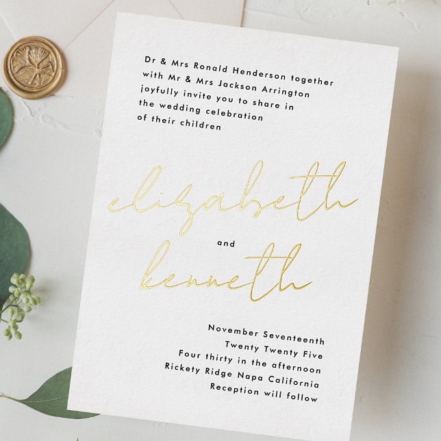 Stylish Modern Custom Names Tuxedo Gold Wedding Foil Invitation (Creator Uploaded)